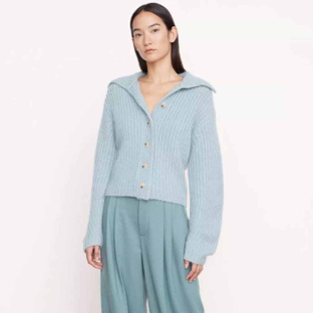 Brushed Rib Collar Cardigan Sz M in Light Blue